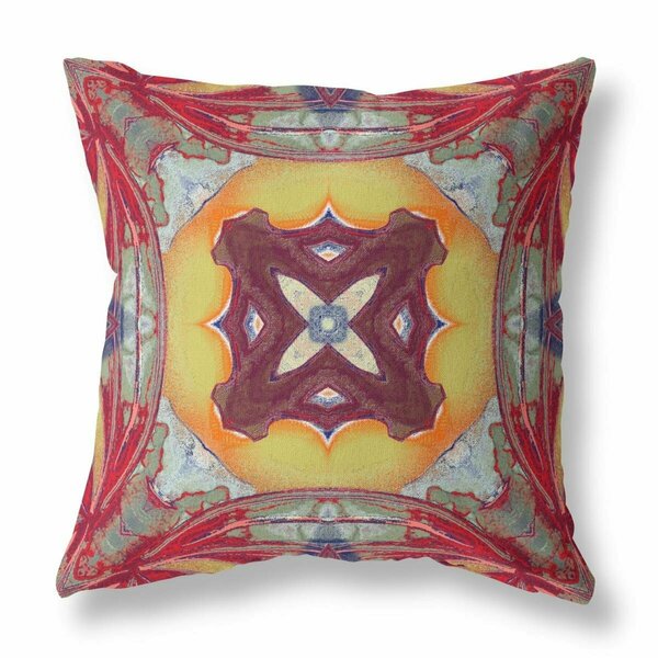 Palacedesigns 20 in. Red Yellow Geo Tribal Indoor & Outdoor Throw Pillow Multi Color PA3093788